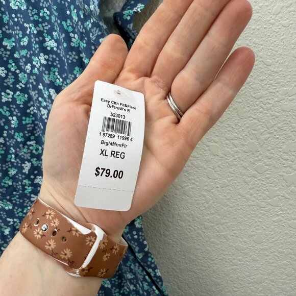 LL Bean Easy Cotton Fit and Flare Floral Pattern Dress 523013 Women size XL NEW - Picture 3 of 7